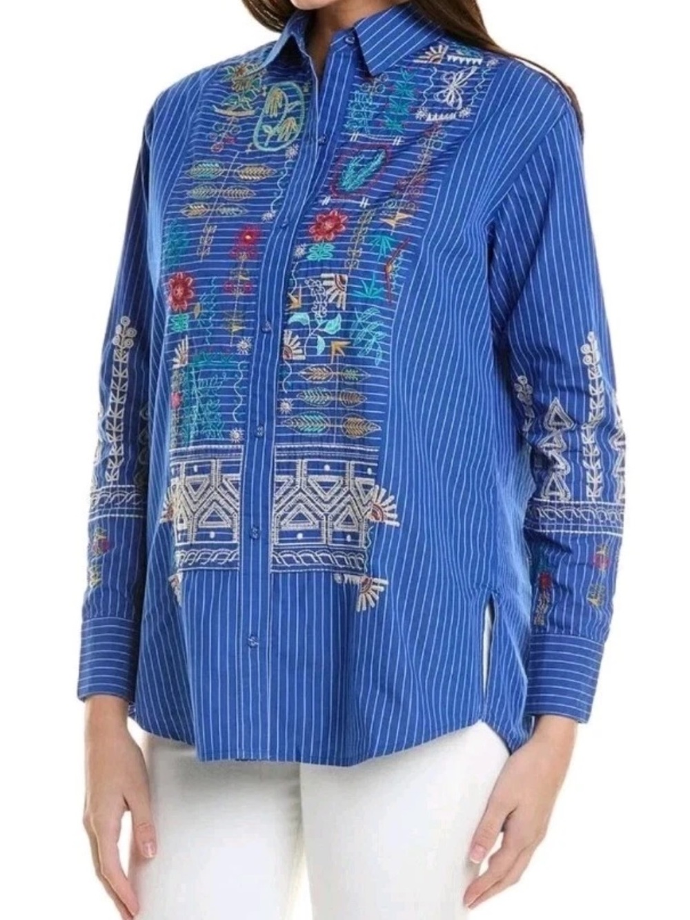 Johnny Was Womens XS Oversized Embroidered Button Up Shirt Boho Artisan MSRP$248 - Picture 3 of 12